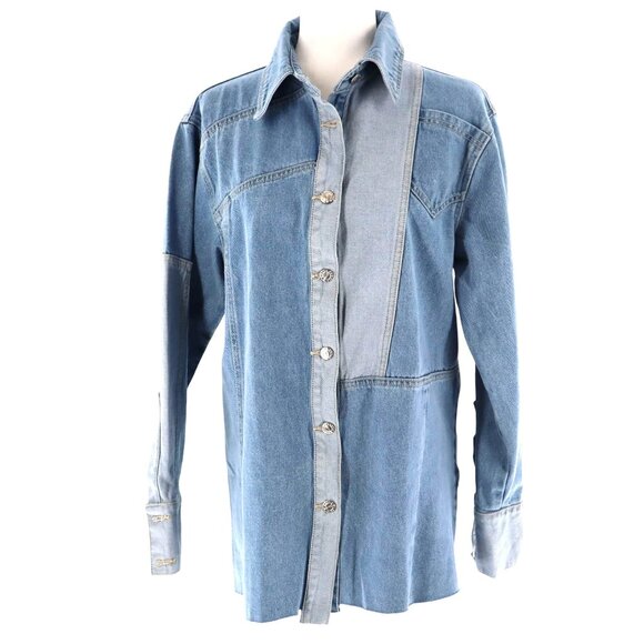 Hustle N Holla Felicity Denim Shacket Women Blue Y2K Casual Trendy Oversized NWT - Picture 1 of 15